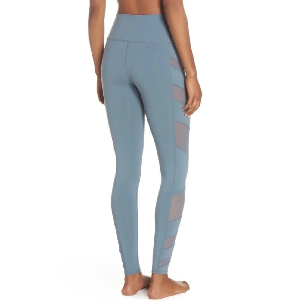 Alo Block High Waist Mesh Inset Leggings Blue Gray Size Small